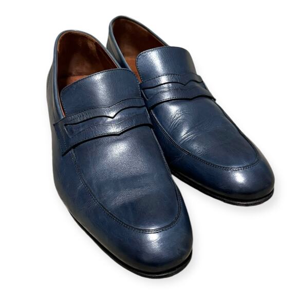Massimo Matteo Navy Leather Penny Loafers Men's Size 10 - Picture 1 of 13